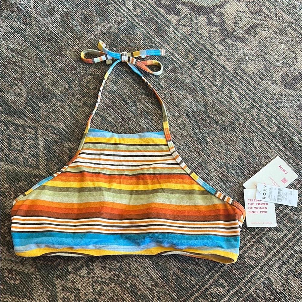 NWT Roxy Colorful Striped Halter Bikini Top